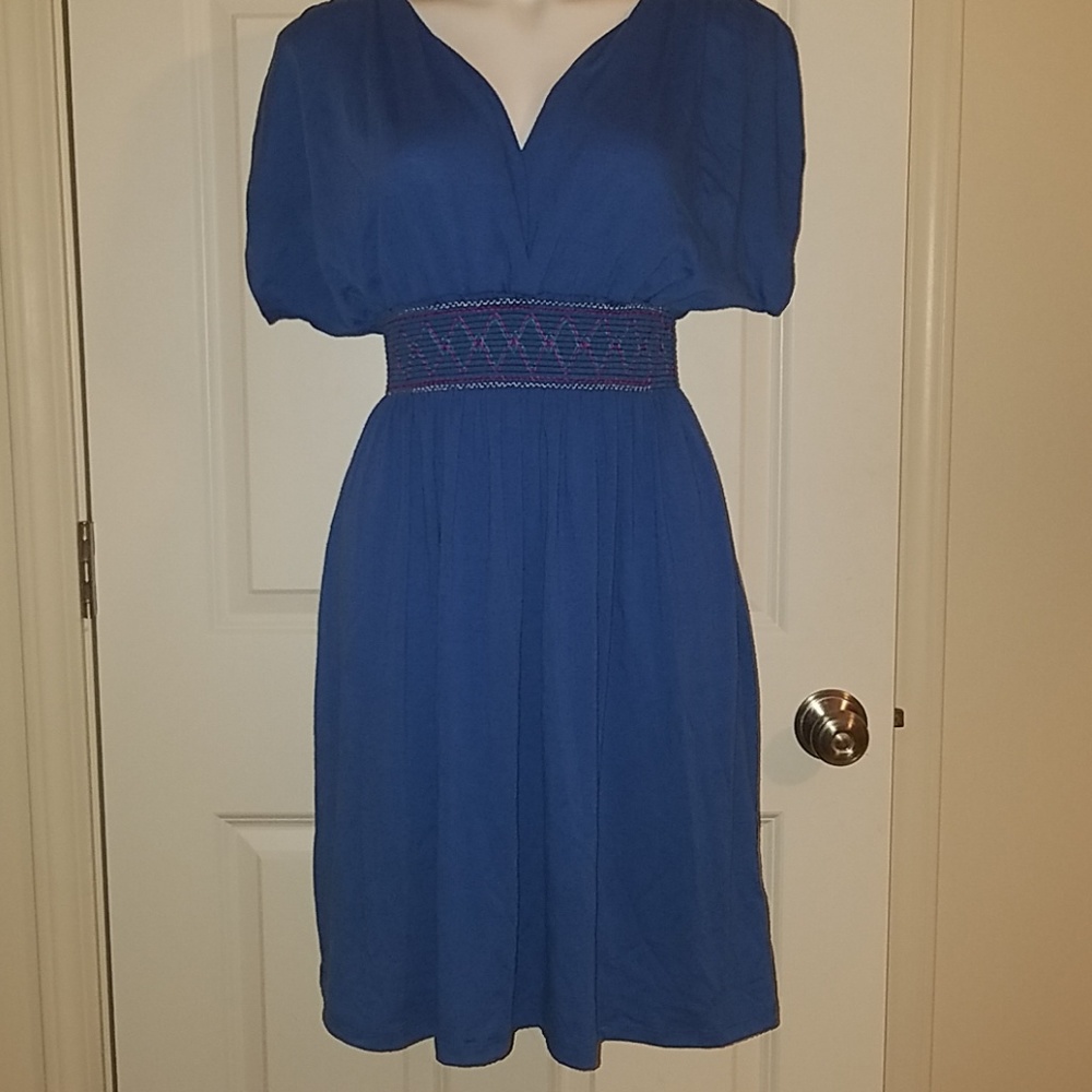 Blue dress with detailed elastic waist
